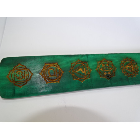 Porta incenso in legno dipinto con 7 CHAKRAS - verde
