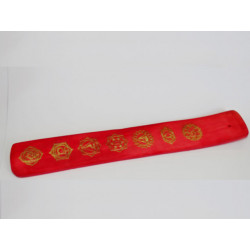 Incense stick holder in painted wood with 7 CHAKRAS - red