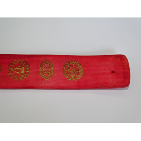 Porta incenso in legno dipinto con 7 CHAKRAS - rosso