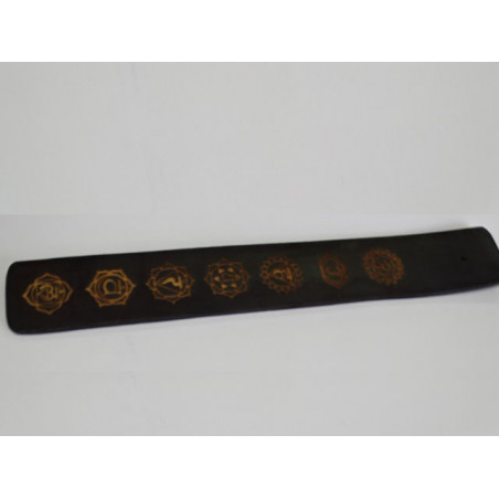 Incense stick holder in painted wood with 7 CHAKRAS - black