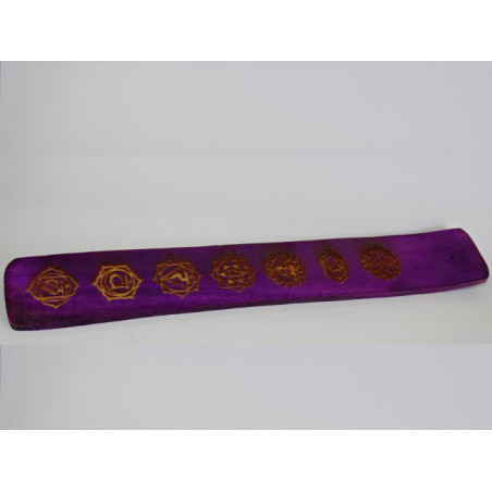 Incense stick holder in painted wood with 7 CHAKRAS - fuchsia