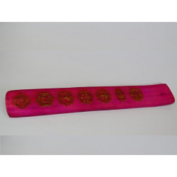 Incense stick holder in painted wood with 7 CHAKRAS - pink