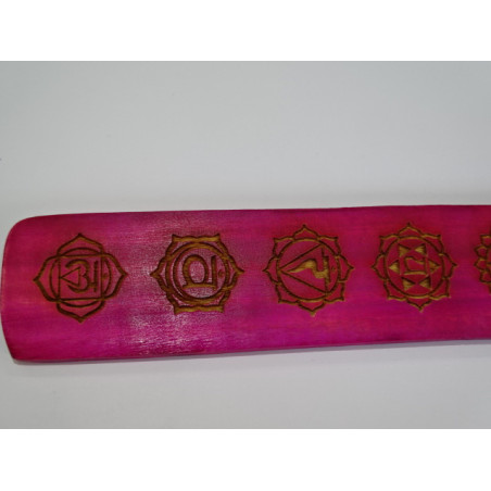Räucherstäbchenhalter aus lackiertem Holz mit 7 CHAKRAS - rosa