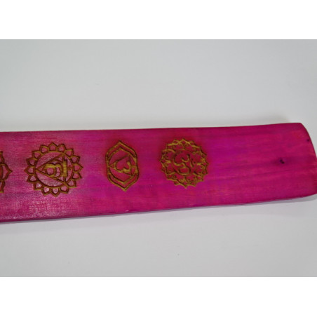 Räucherstäbchenhalter aus lackiertem Holz mit 7 CHAKRAS - rosa