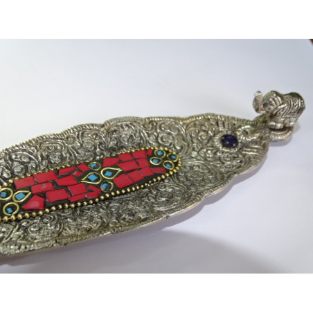 Räucherstäbchenhalter aus Aluminium und rotem Mosaik - ELEPHANT